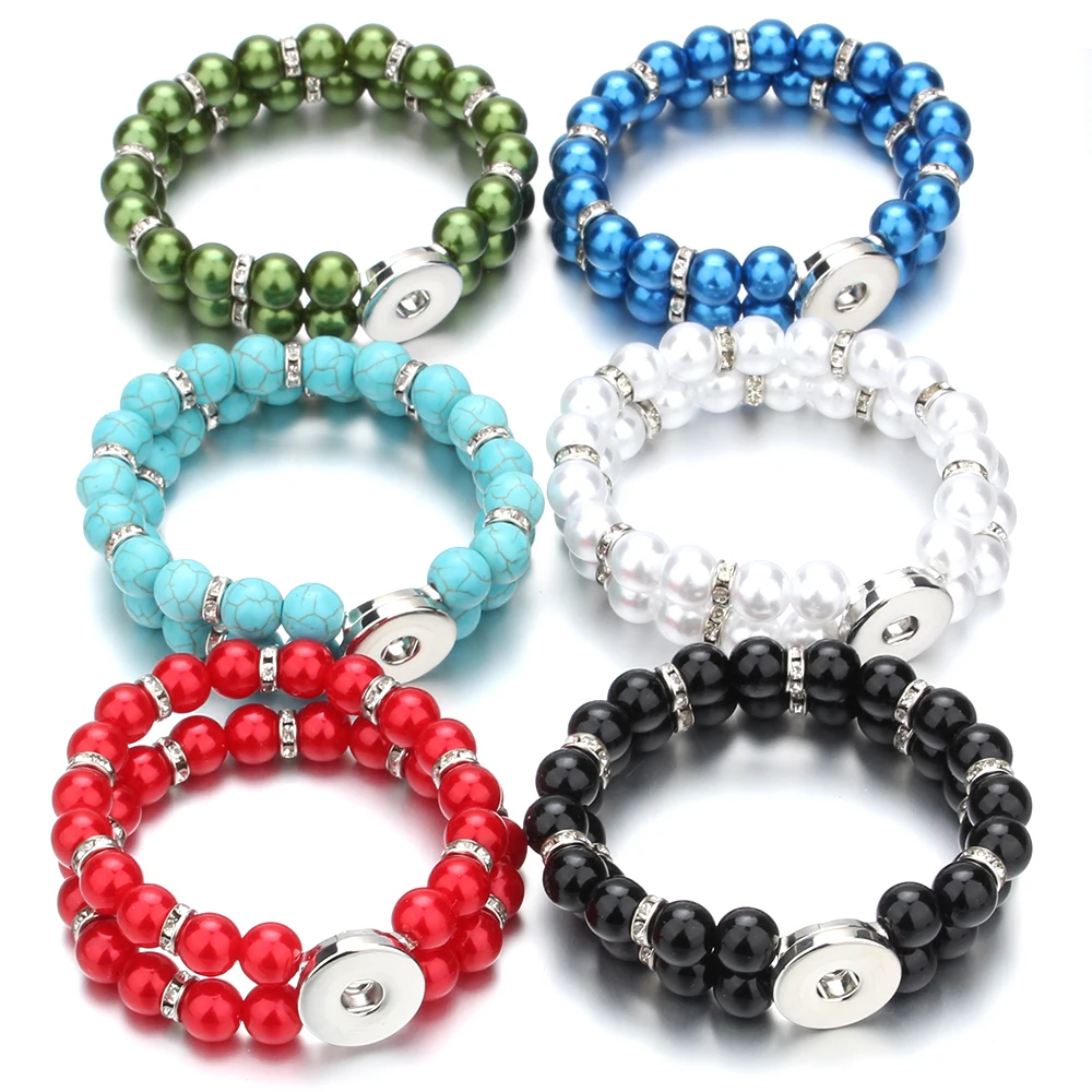 Fashion Snap Jewelry Charms Elasticity Bracelet Multilayer 10mm Bead Bangles Fit 18mm Snap Buttons Bracelets For Women Jewelry