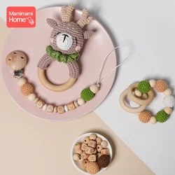 Anneau de dentition en bois pour bébé, anneau Animal en peluche, musique, hochet, Bracelet, DIY, chaîne de sucette personnalisée, jouets Montessori, cadeaux, 1 pièce