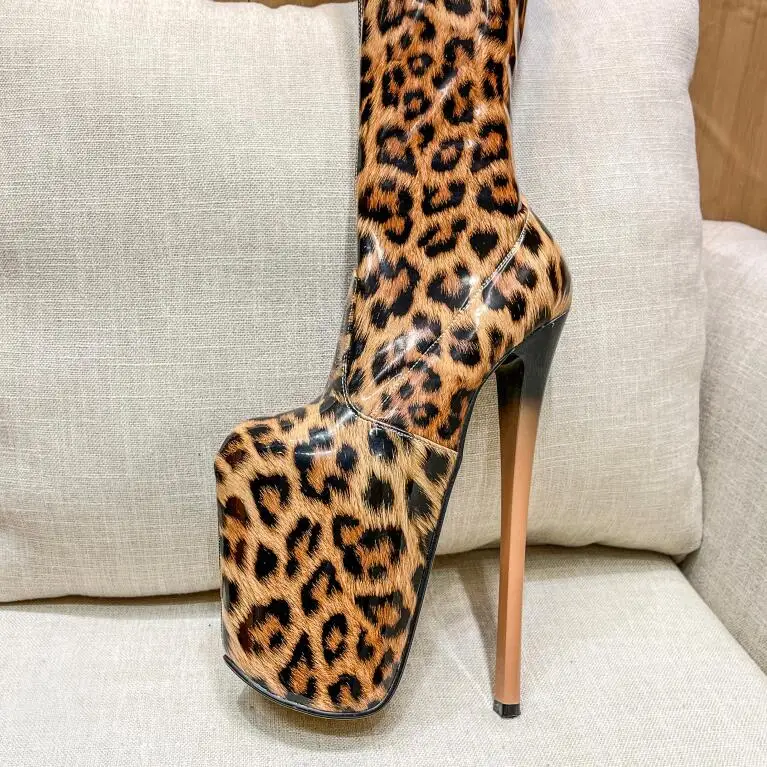 Corssdresser Leopard Print Motorcycle Botas Mujer Over-the-knee Long Boots Platform Shoes Woman 20cm Thin Heels Party 22cm Pumps