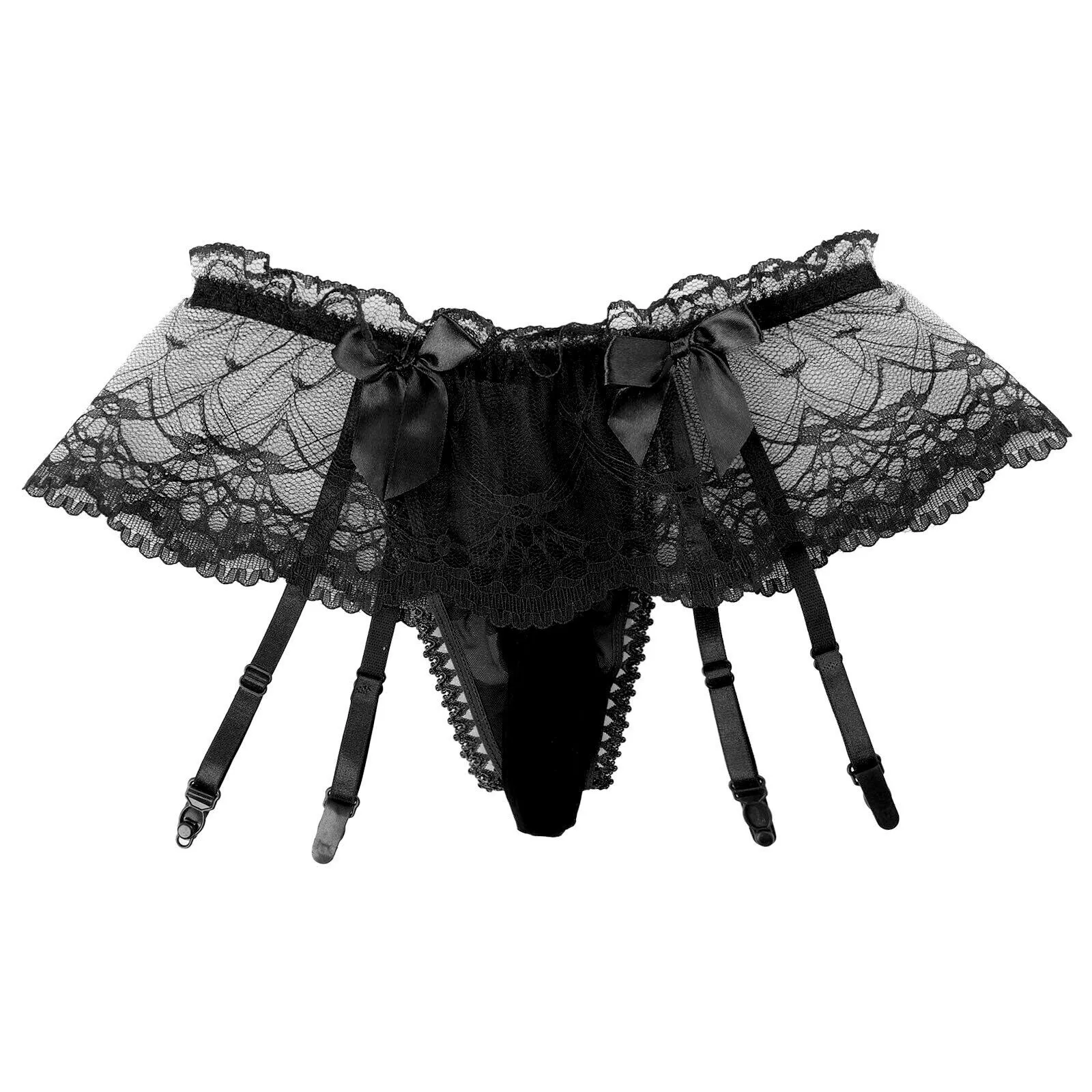 Mens Breathbale Lingerie Panties Underwear See Through Lace Briefs With Garter Sexy Jockstrap Ulta-thin See Through Underpants