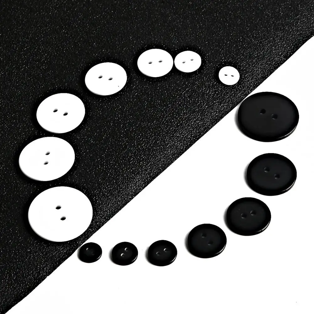 High Quality White/Black Color 2-Holes resin Plastic Buttons 9,10,11,15,18,20,23,25mm Apparel Supplies Sewing Accessories