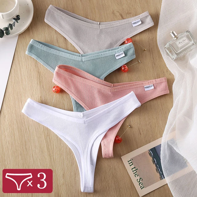 3 szt./zestaw Damskie bawełniane stringi, seksowne majtki z niskim stanem, brazylijskie figi, oddychająca bielizna, bikini