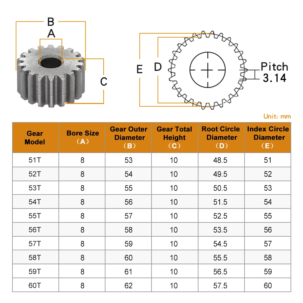 1 Piece Cylindrical Gear 1M-51/52/53/54/55/56/57/58/59/60T SC45# Carbon Steel Material Gear Wheel For Tranmission Parts