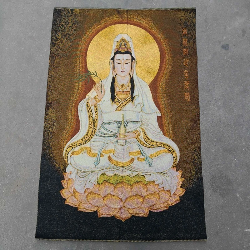 Old Tibet Silk Thangka Hanging Painting Fengshui Guanyin Bodhisattva Buddhist Artwork Home Decor