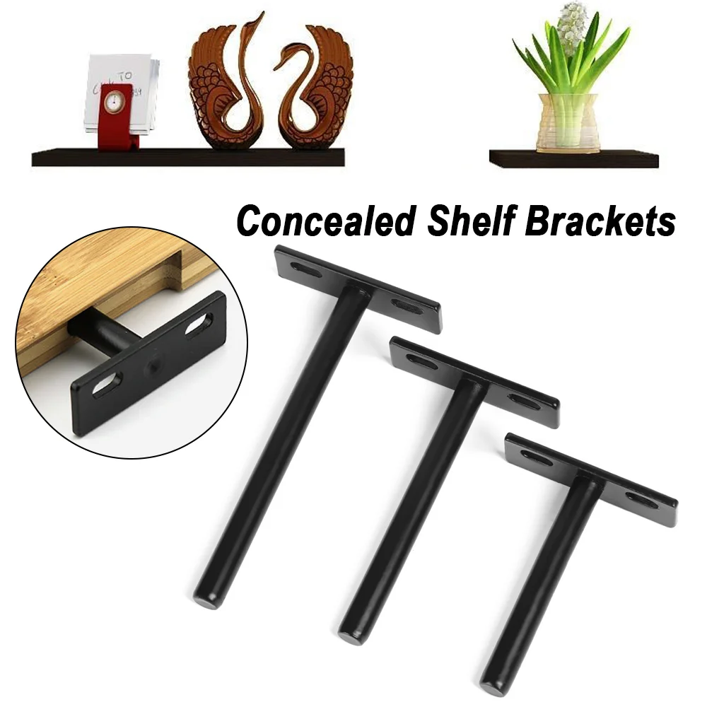 T Shape Concealed Shelf Brackets Floating Hidden Wall Shelf Supports Screw Mounting Plate Metal Brackets Furniture Frames