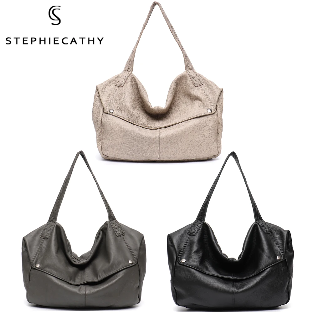 SC Natural Cowhide Casual Shoulder Bags Women Large Slouchy Hobo Flap Pocket Soft Genuine Leather Female Crossbody Handbag Purse