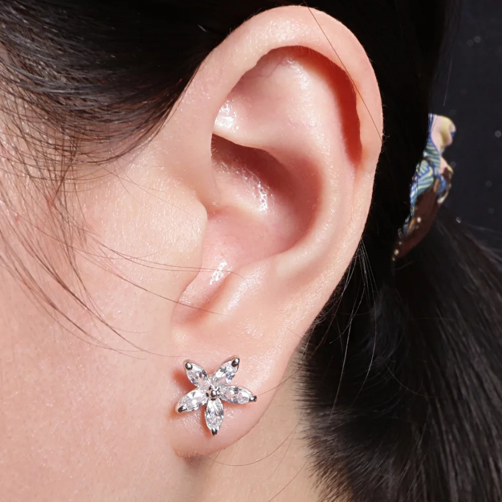 Double Fair Wintersweet AAA+Cubic Zircon Silver Color Stud Earrings HotSale Crystal Fashion Jewelry For Women DFE008