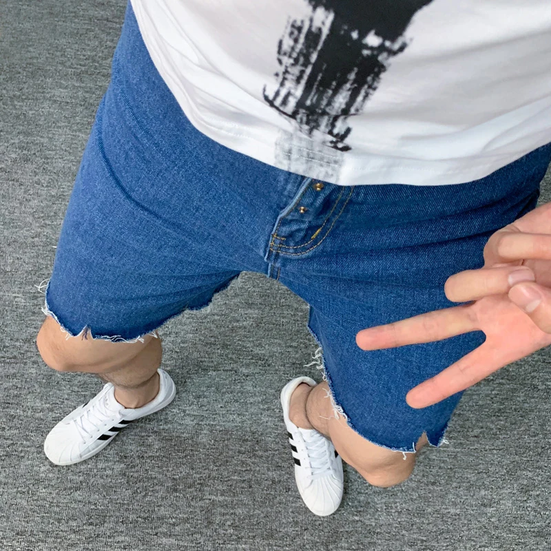 Men's Brand Denim Shorts Casual Knee Length Shorts Men's High Quality Denim Shorts Men's Hole Denim Shorts