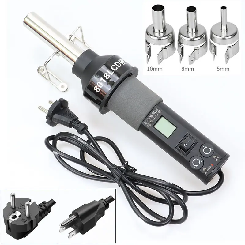 GJ8018LCD Hot Air Gun Handle Soldering Station Welding Heating Tools Temperature Adjustable Black Electronic Heater 4 BGA Nozzle