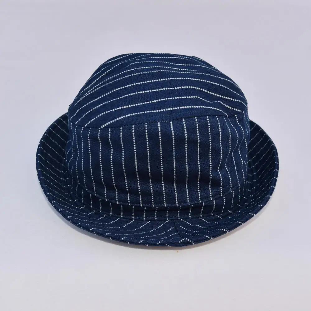 BOB DONG Vintage Wabash Stripes Indigo Bucket Hats Workwear Railroad Caps Unisex