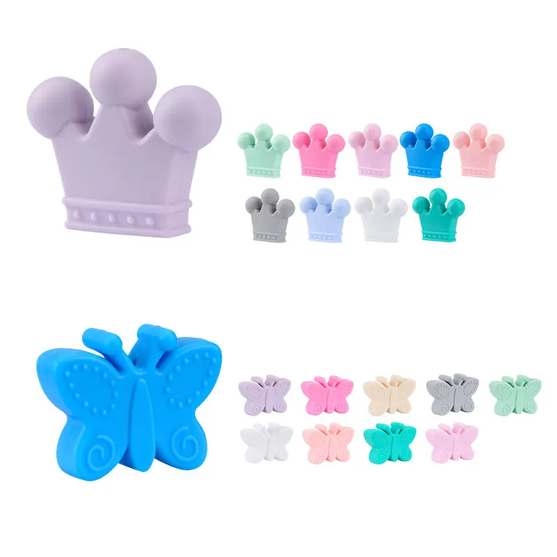 HOT SALE 10pcs/lot Silicone Crown Beads BPA Free Silicon Teething Beads Baby Chew Teething Necklace DIY Pacifier Clips Accessory