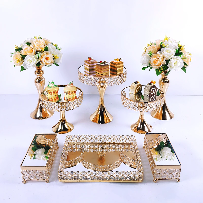 

Silver Gold 7-10pcs Electroplate Metal Crystal Cake Stand Set Display Wedding Birthday Party Dessert Cupcake Plate Rack