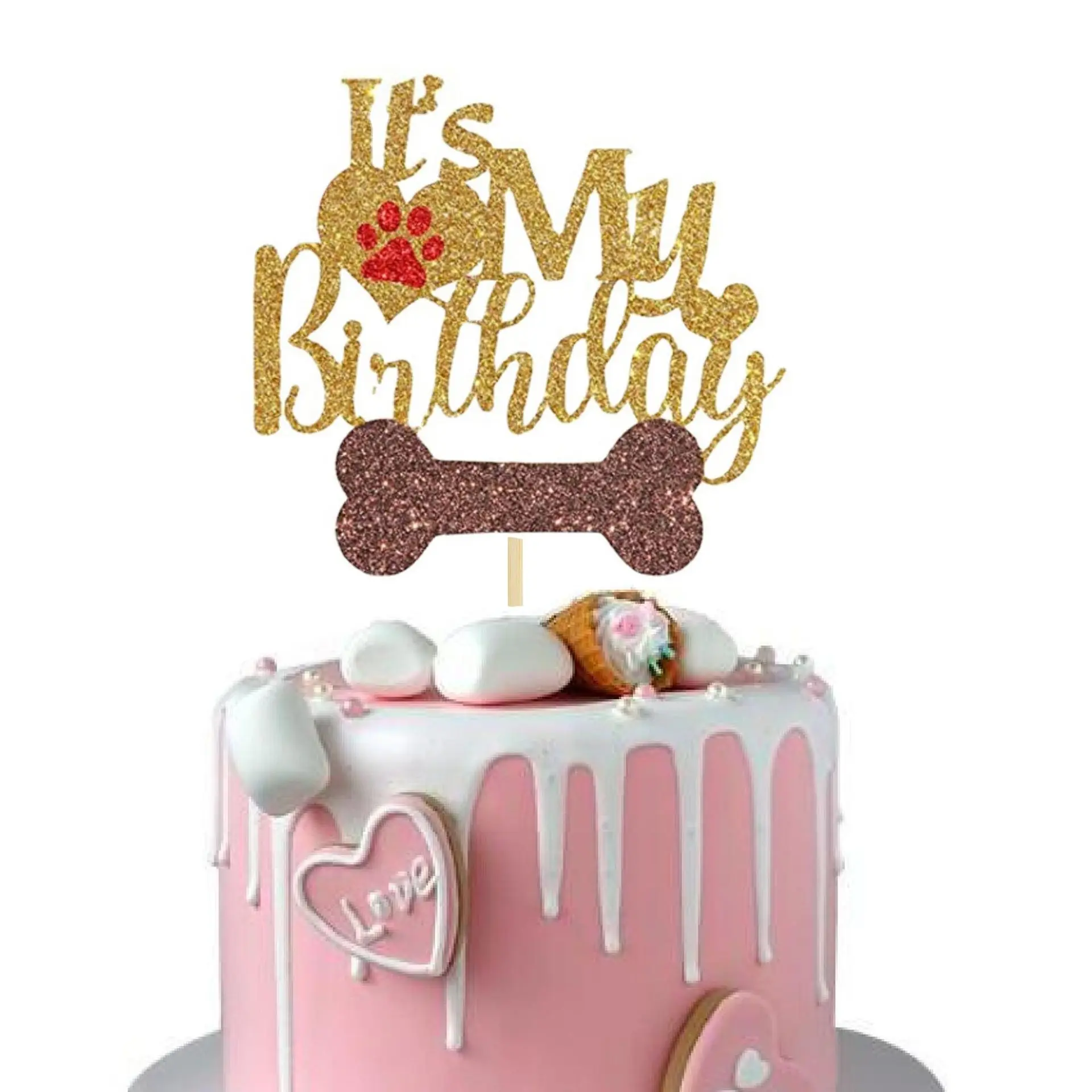 Ins Show off The Dog Happy birthday Dog Footprints Cake Topper Paperboard Cake Topper For Birthday Party Cake Decorations