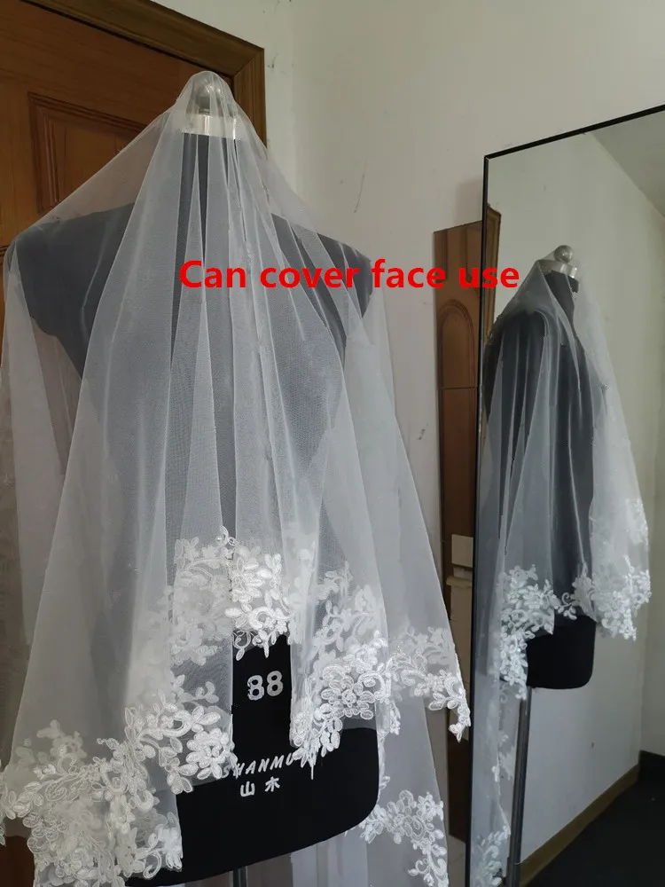 2024 echte Fotos weiß/Elfenbein Hochzeits schleier 3m lange Kamm Spitze Mantilla Kathedrale Braut schleier Hochzeit Zubehör Veu de Noiva