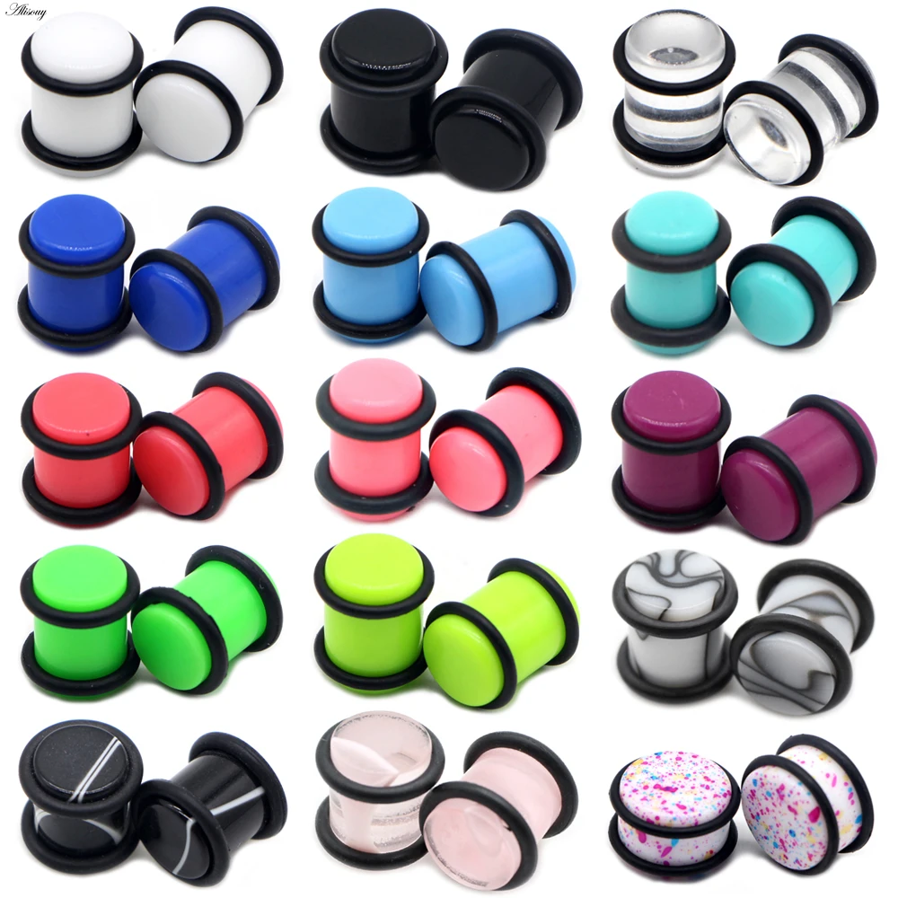 Alisouy 2Pc Punk Acrylic Ear Plugs Tunnel 1.6-10mm Black White Earring Gauges Ear Piercing Ear Flare Flesh Expander 12 color