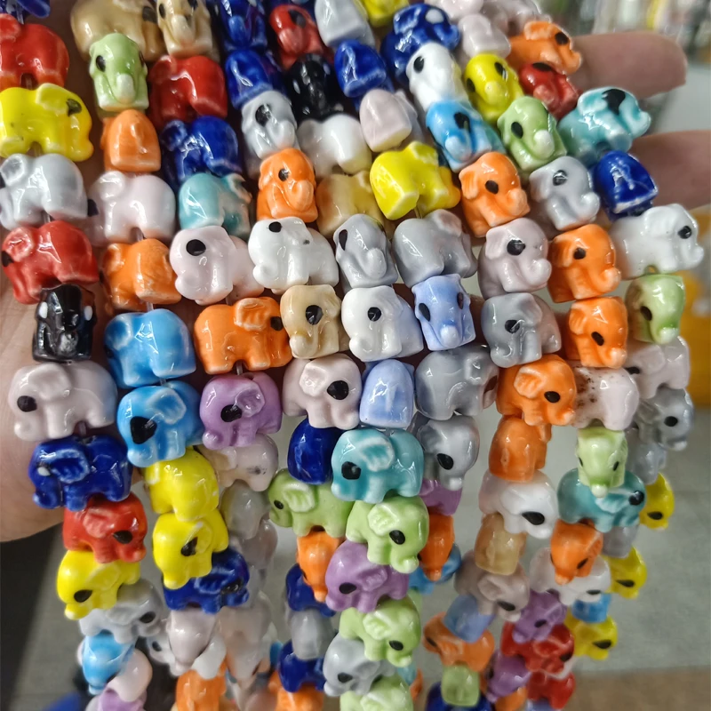 20pcs 14mm Elephant Shape Ceramic Beads Fashion Cute Animal Loose Spacer Ceramics Bead For Jewelry Making Bracelet DIY