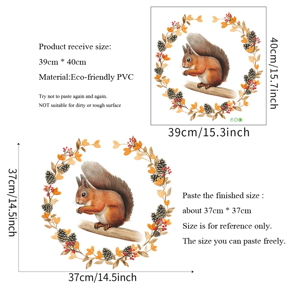 Squirrel Pine Cone Wall Sticker Cartoon Kids Room Decoration Self-adhesive Wallpaper Living Room Bedroom Decor Removable Paster