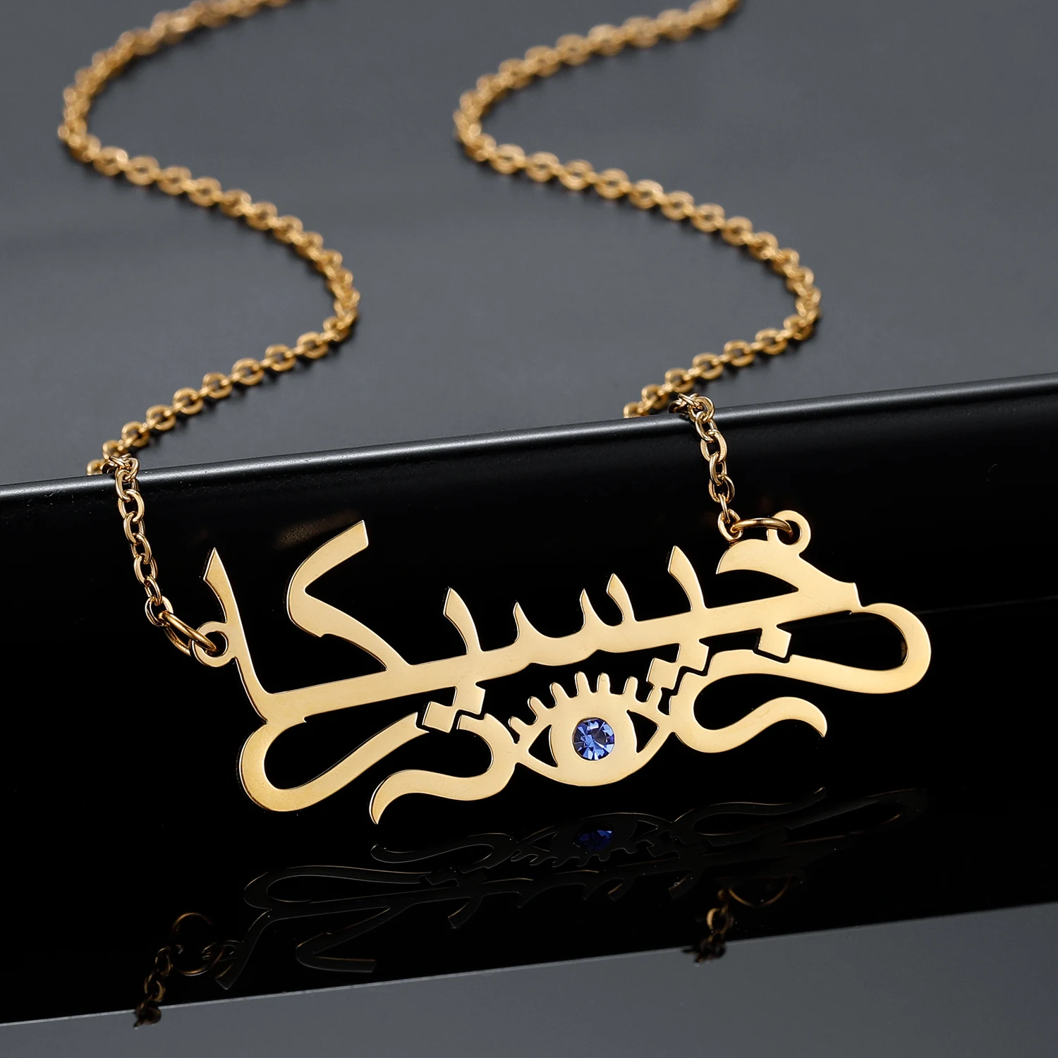 

Custome Arabic Name Personalized Necklace Evil Eye Pendent Stainless Steel Islamic Necklaces For Women Jewelry Christmas Gifts