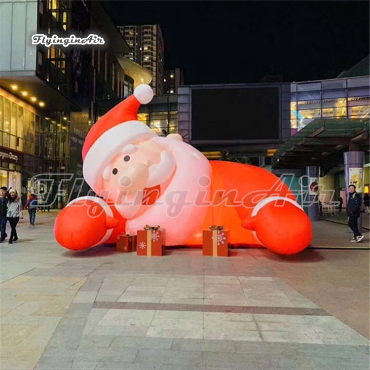 Christmas Outdoor House Decorative Giant Lighted Inflatable Santa Model Balloon With LED Light For Building Roof Decoration