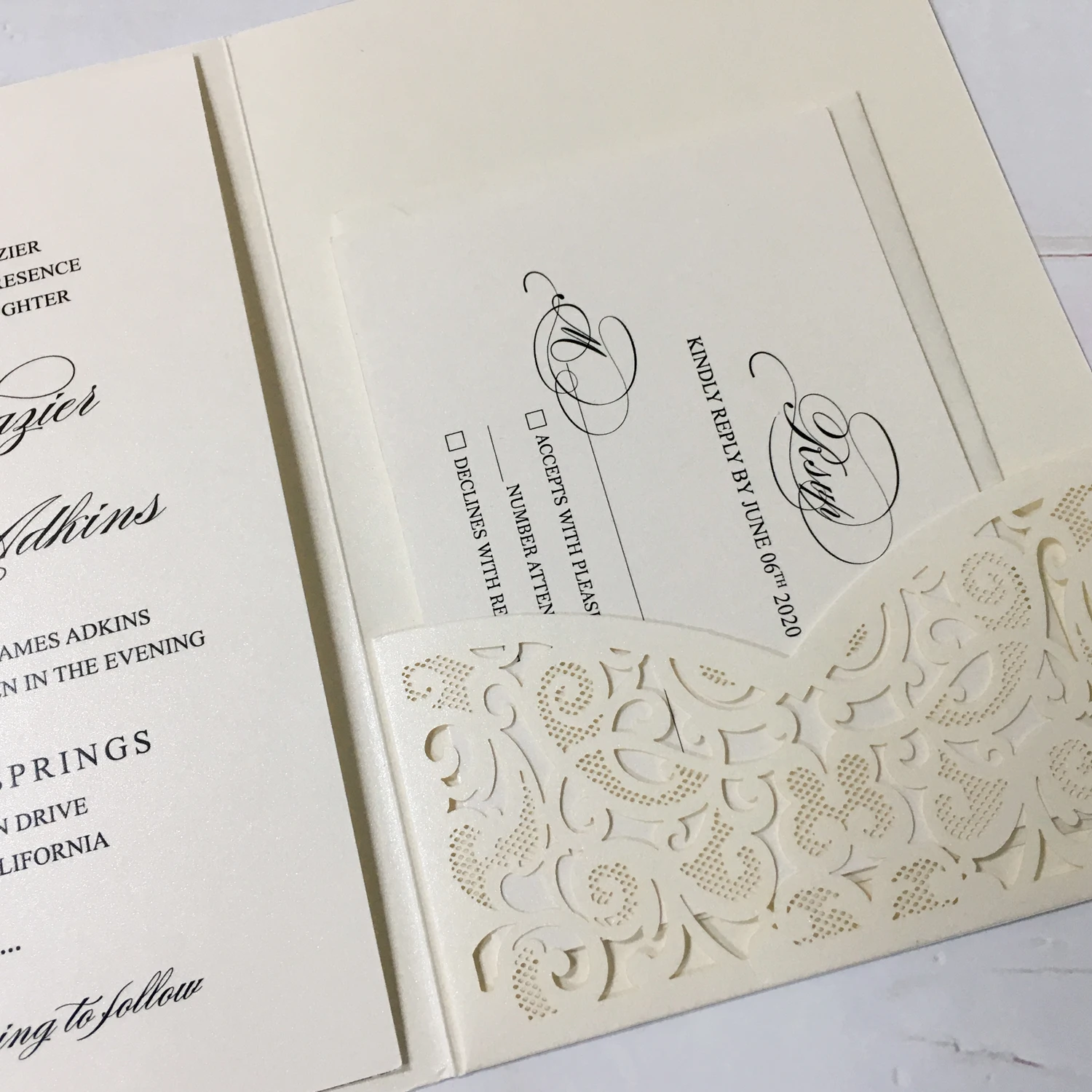 Elegant Pocket Wedding Invitations Save the Date Ivory Customized Invitation Cards - Set of 50 pcs