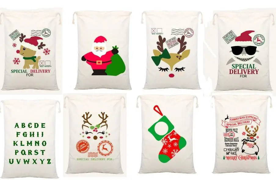 

54 Styles Christmas Gift Bags Canvas Drawstring Bag With Reindeers Santa Claus Sack Bags For kids Decoration SN3221