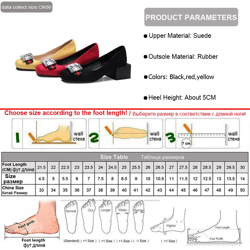 Phoentin strass tacco alto pompe flock slip-on scarpe da donna piazza talloni Delle Signore anti-slip mocassini giallo rosso più il formato FT746