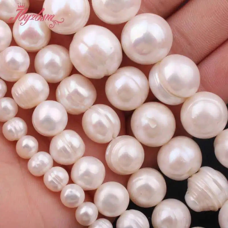 Natural A Grade Nearround Freshwater Pearl White 9-10/10-12/11-14MM Stone Beads For DIY Necklace Bracelet Jewelry Making 15\