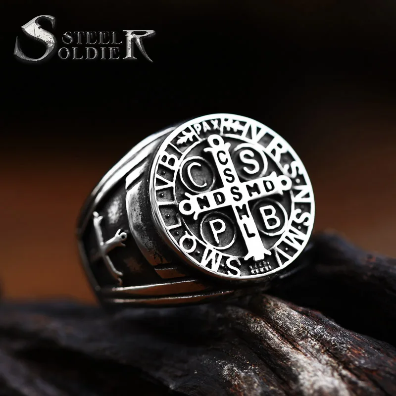 Steel soldier New Design Jesus cross Exorcism order amulet letter stainless steel men ring CSSML bring luck personality jewelry