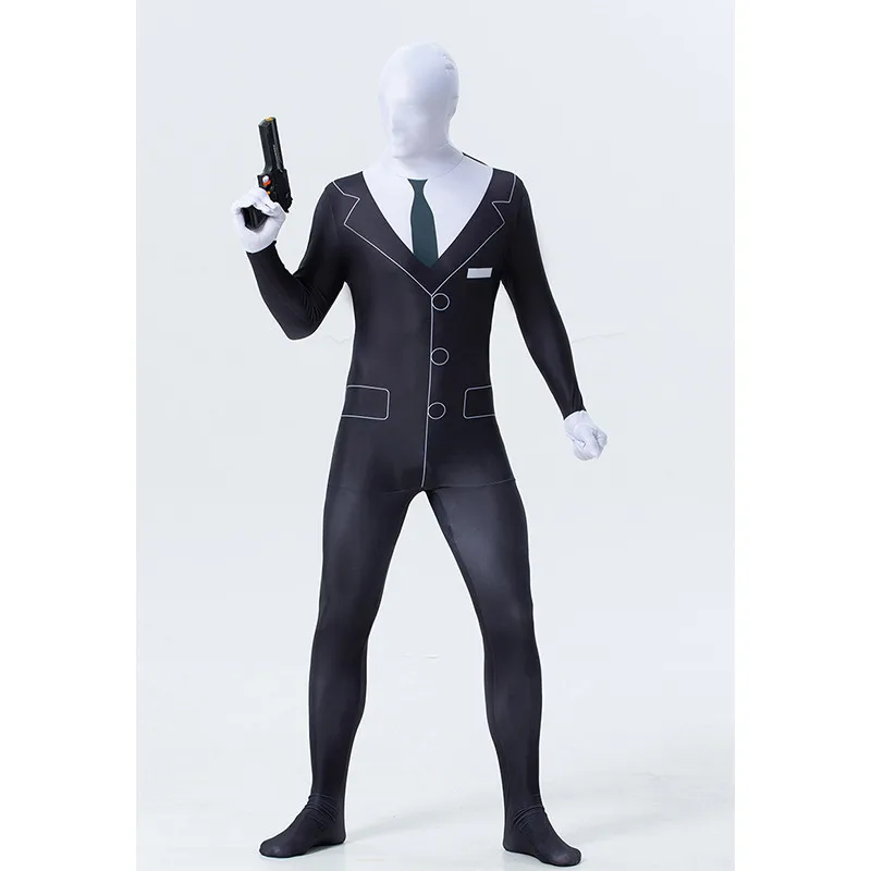 Halloween Adult Coverall Men's Black Suit Funny Full Coat Tight Deformation Suit Printed Game Suit Festival Carnival Bodysuit