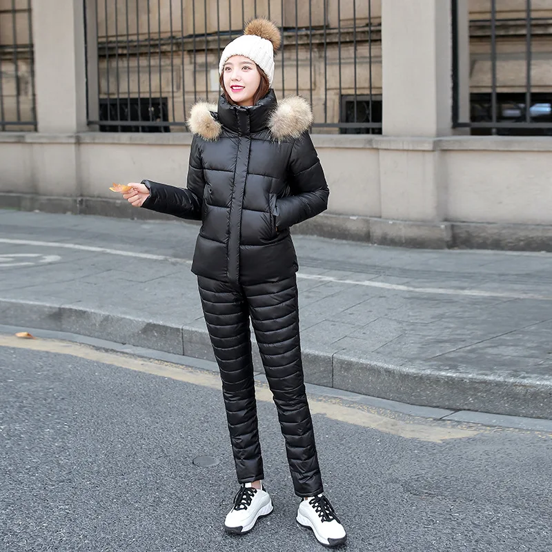 Winter Clothes New Warm Fashion Long-Sleeved High-Waist Trousers Two-Piece Cotton-Padded Cotton clothes Coat Ensemble Femme