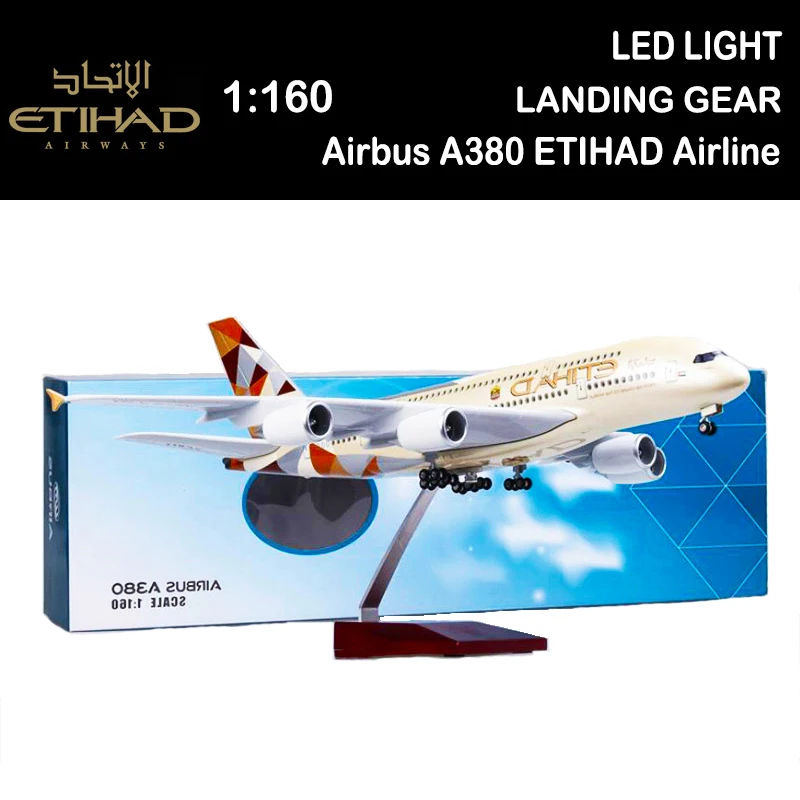 

1/160 50CM Airplane A380 ETIHAD Airline Model Light Landing Gear Diecast Plane Airliner Collection Kids Boys Toys Display