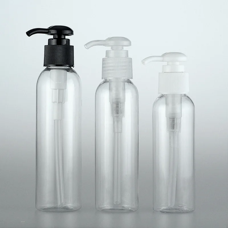 120ML 150ML 200ML X 30 Empty Clear Plastic Bottles With Round Screw Lotion Pump Washing Dispenser PET Containers Liquid Soap