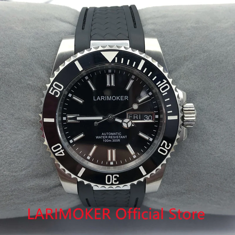 

LARIMOKER 40mm Polished Automatic Man Jewel Watch Stainless Steel Bracelet NH36 Movement Sapphire Green Luminous Dial