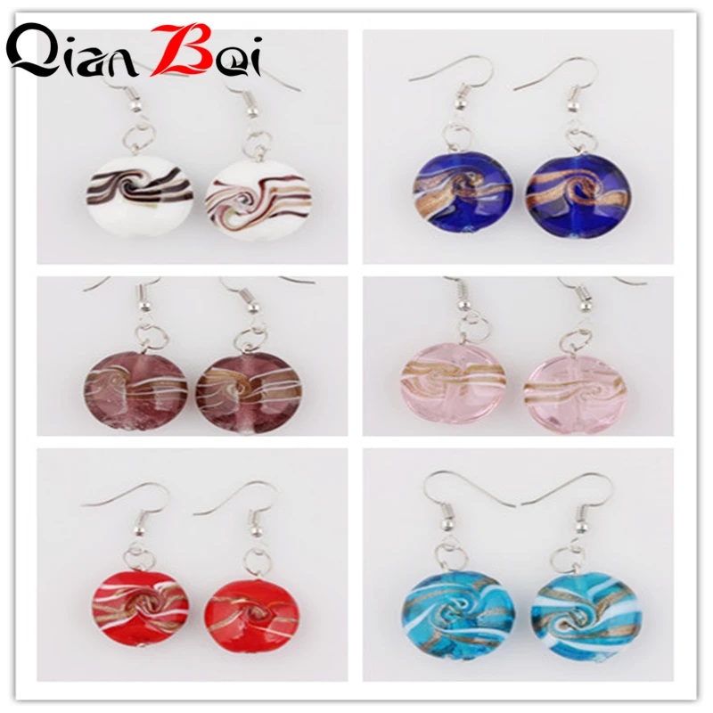 QianBei 6color Hand-made Women\'s Romatic Heart Silver Plated Elegant Classic Dangle Earrings Murano Glass Earrings