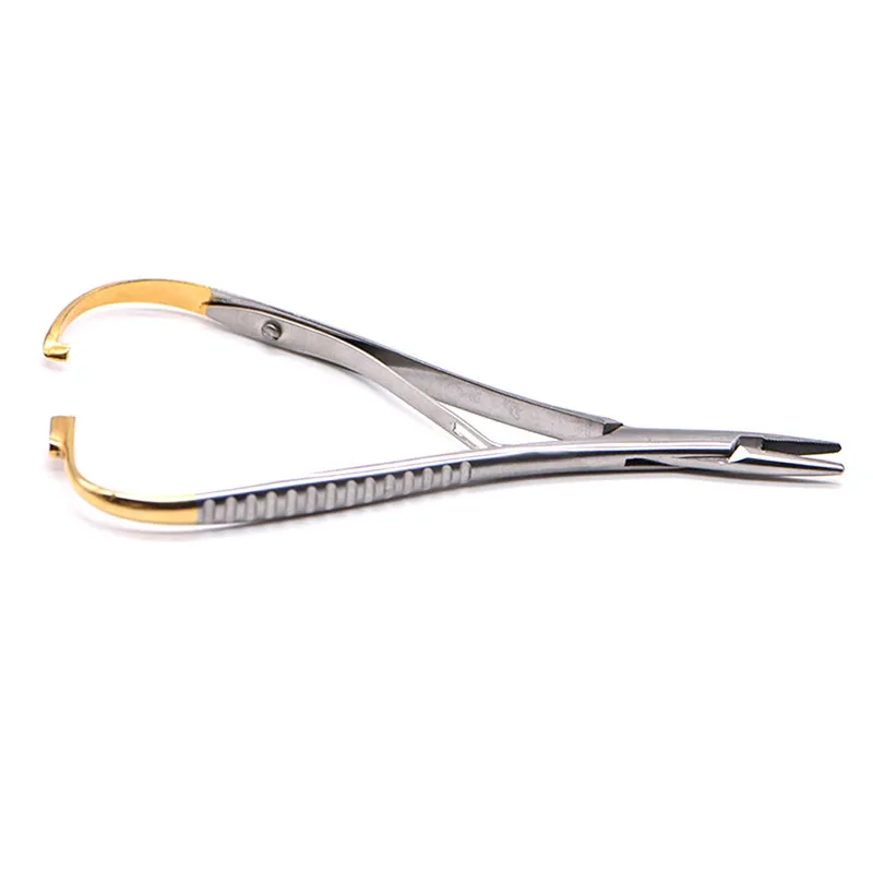 Dental Needle Holder Forceps Curved Gold Plated Handle Stainless Steel Orthodontic Plier Straight Head Surgical Instrument Tools