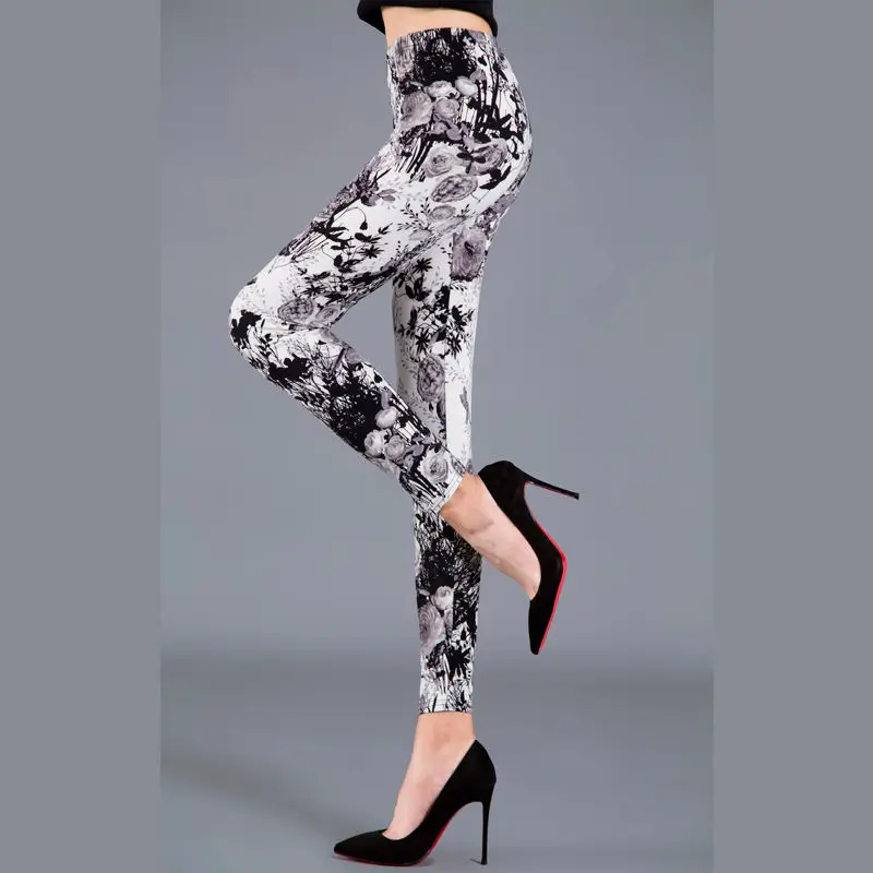 Women Floral Printed Exercise Colorful Peony Flower Female Elastic Leggins High Waist Pants Push Up Trousers Fitness Leggings