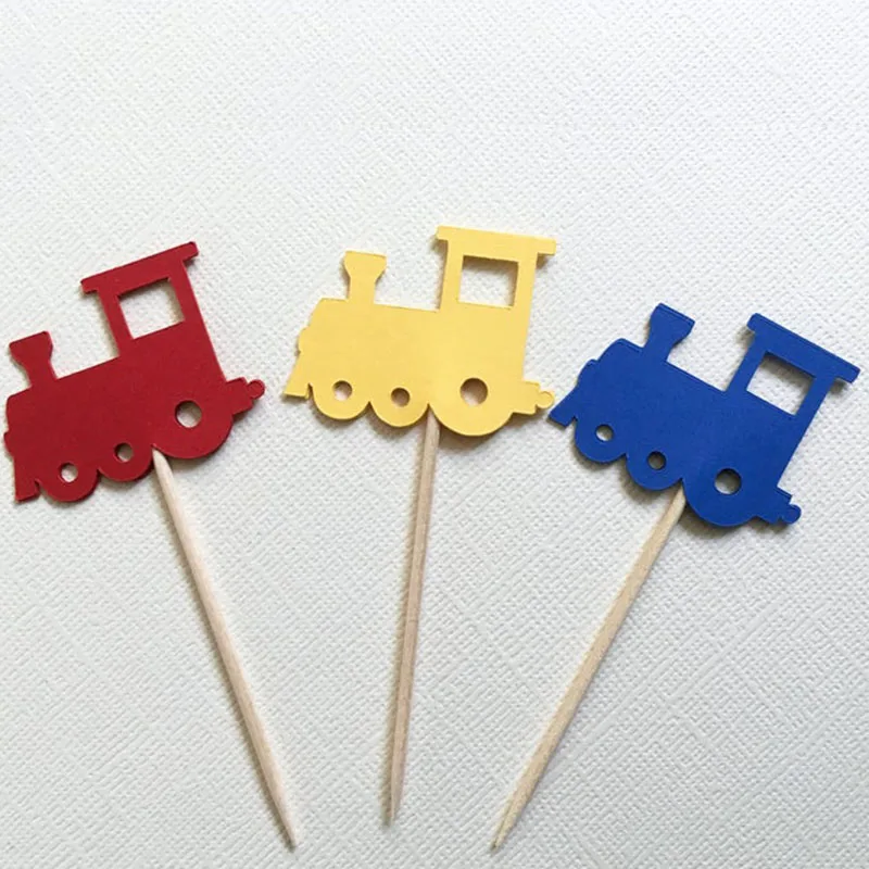 

Train Cupcake Toppers Travel Theme Baby Shower Birthday Decorations Party Supplies-24pcs