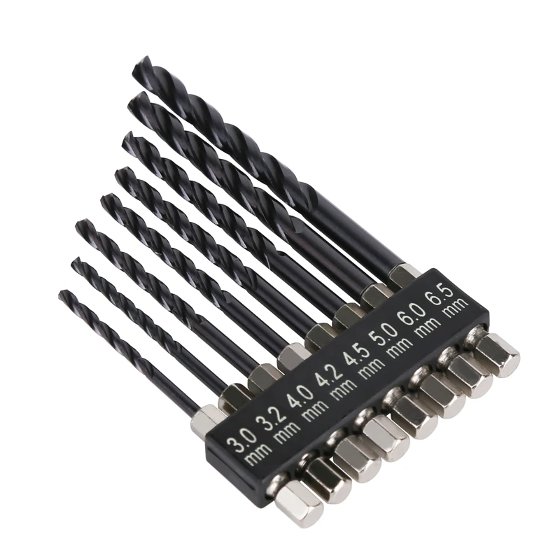 HEDA 8PCS/Set 3-6.5mm M35 Cobalt TiAIN Spiral Groove 3 Flutes Twist Drill Bits Hex Shank For Stainless Steel Thin Iron