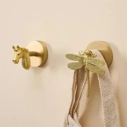 No Drilling Wall Mount Hook Brass Towel Hook For Bathroom Clothes Coat Hook Gold Bedroom Hook Livingroom Kitchen Accessories