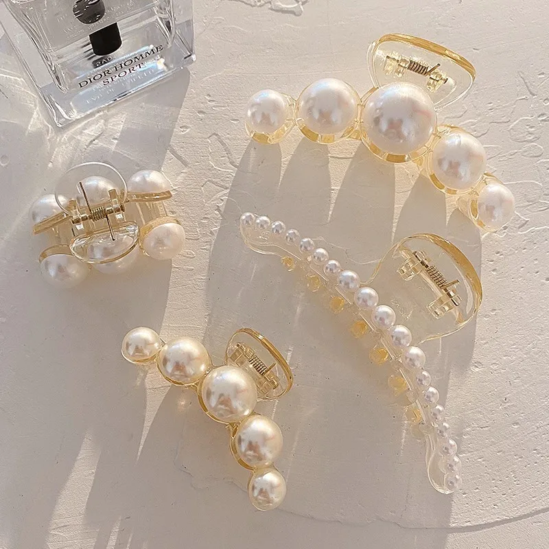 Korean Big Pearl Hair Claw For Women Ladies Makeup Hair Barrettes Hair Accessories Cross Crab Bath Clip Fashion Girl Headwear