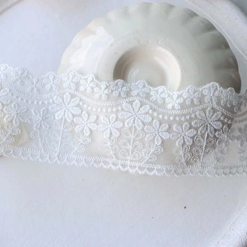 7CM Wide White Exquisite Cotton Thread Mesh Embroidery Ribbon Sofa Cloth DIY Garment Collar Wedding Headwear Lace Accessories