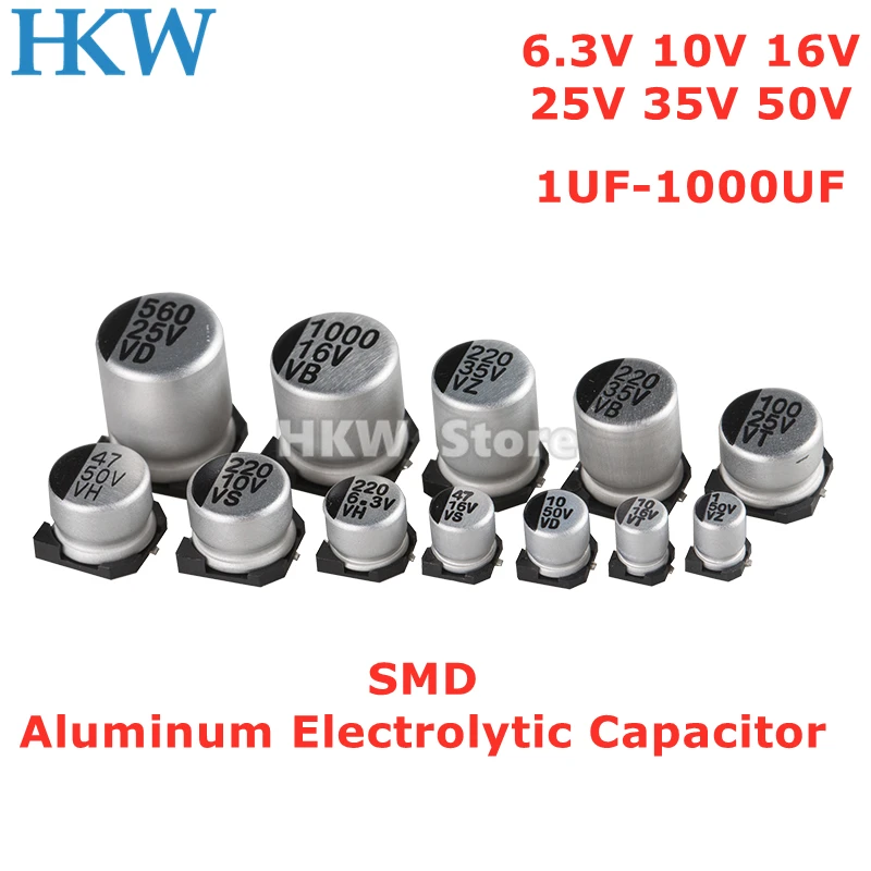 10pcs SMD Aluminum Electrolytic Capacitor  10V 16V 25V 35V 50V 63V 100V1UF 10UF 22UF 33UF 47UF 100UF 220UF 470UF 1000UF Original