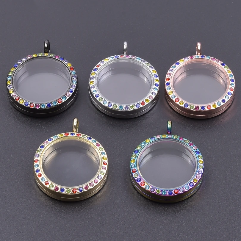 1Pc 20-40mm Crystal Round Floating Picture Memory Locket Pendant For Twist Living Relicario Coin Holder подвеска Jewelry Making