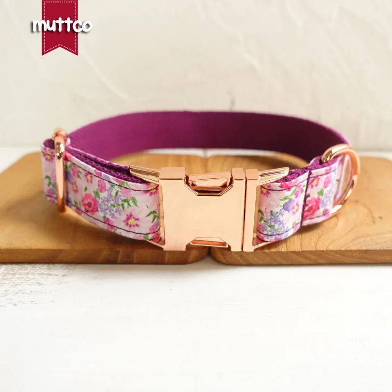 MUTTCO retailing personalized particular collar THE PURPLE FLOWER creative style dog collars and leashes 5 sizes UDC049M