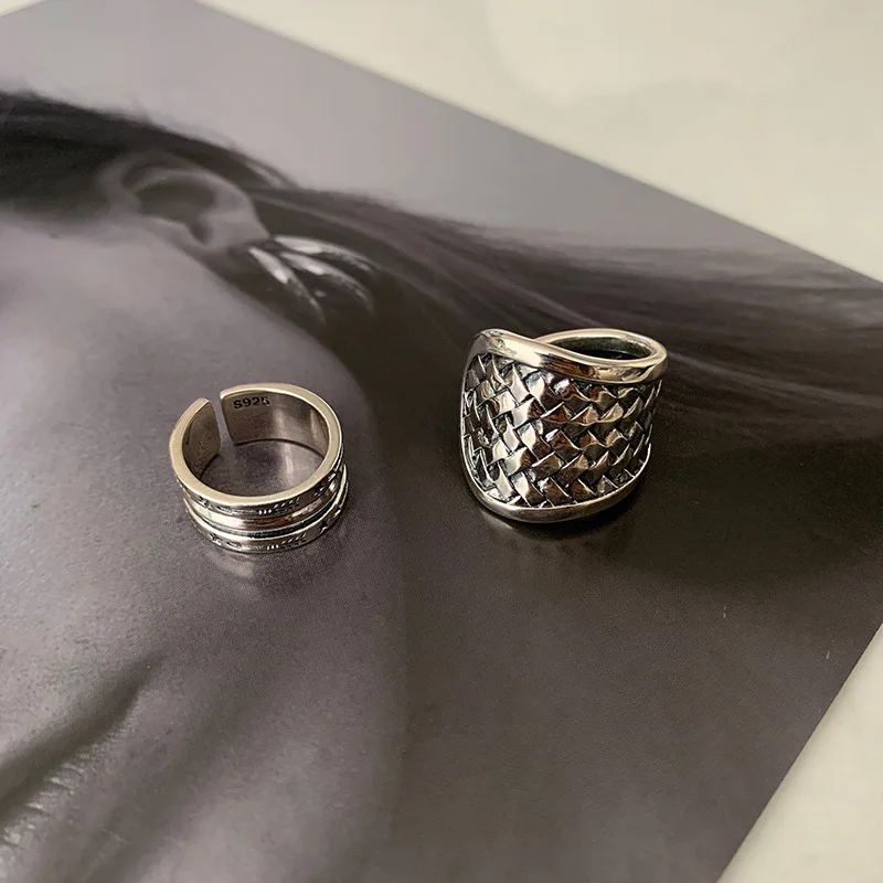 QMCOCO Simple Vintage Silver Color Geometric Wide Ring Unique Design Arrow Star Pattern Light Luxury Punk Ring Men Women Gifts