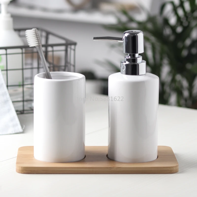 Simple Black White Soap Dispenser Lotion Tank Home Hotel Ceramic Press Shower Gel Hand Soap Bottle Soap Dispenser Set