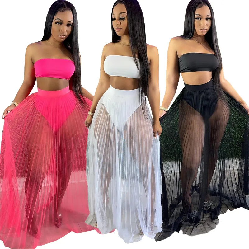 Fashion Women's Wrapped Gauze Skirt Set Three-piece Nightclub Swimwear Style Sexy Bulk Item In Wholesale Lots