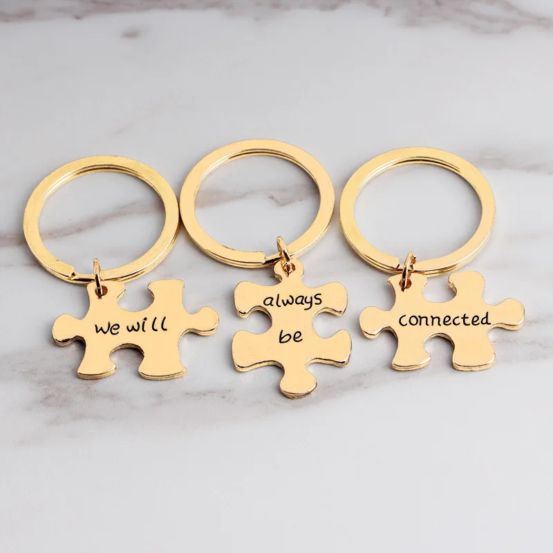 3pcs/set We Will Always Be Connected Keychains Key Chains Gift For Best Friend Soul Mate Forever Mothers Day Gift Car Accessory