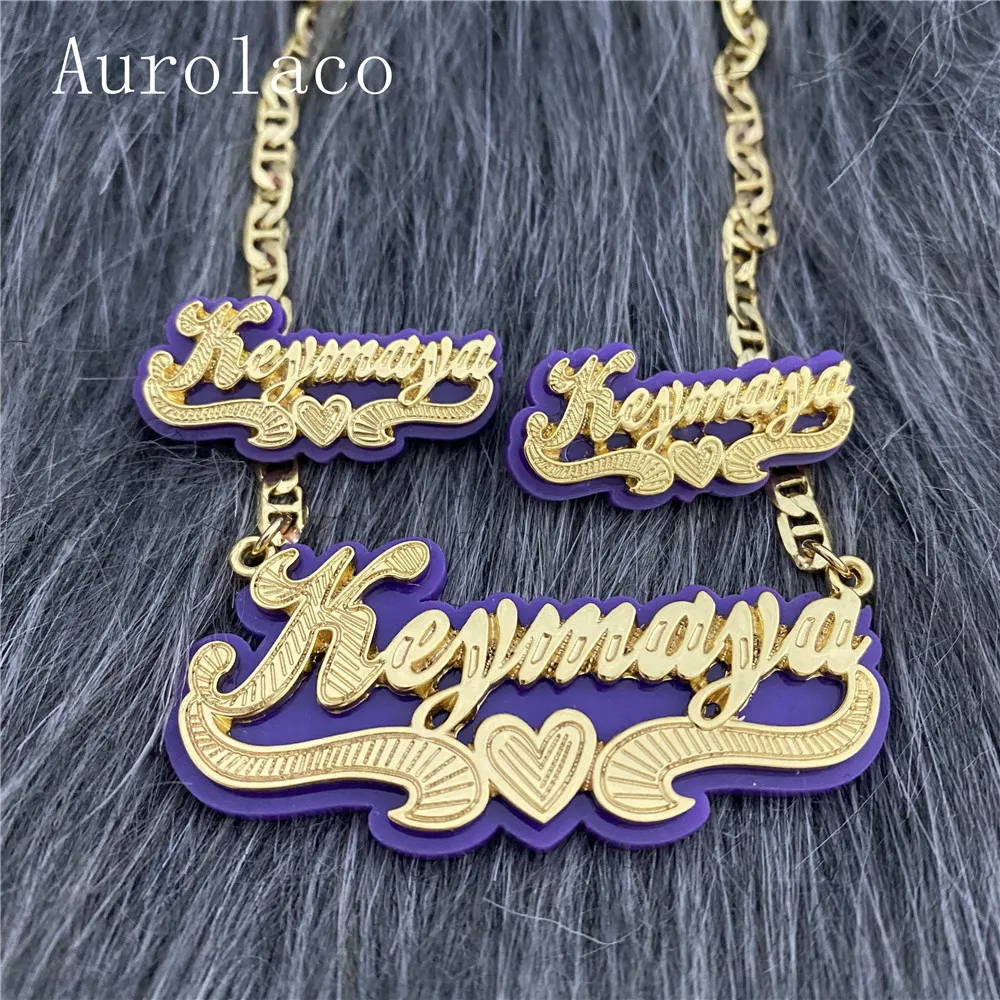 Aurolaco Acrylic Jewelry Set Double Gold-plated Custom Name Necklace Custom Acrylic Pendant Necklace Acrylic Stud Earrings