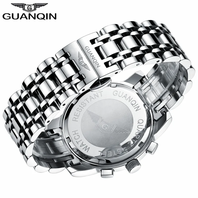 GUANQIN Casual Sport Watches Blue Top Brand Luxury Brand Quartz Watch Men 19018 Watches Stainless Steel Chronograph Wristwatch
